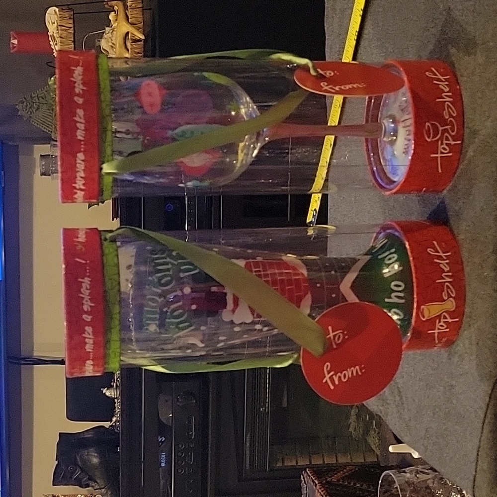2 New Christmas Bar Glasses,His n Hers,Wine,Beer.New in Boxes